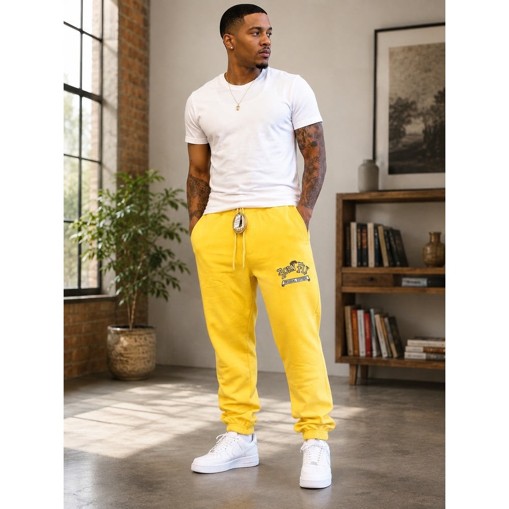 Born Fly Special Edition Men's Small Yellow Joggers Sweatpants NWT Streetwear